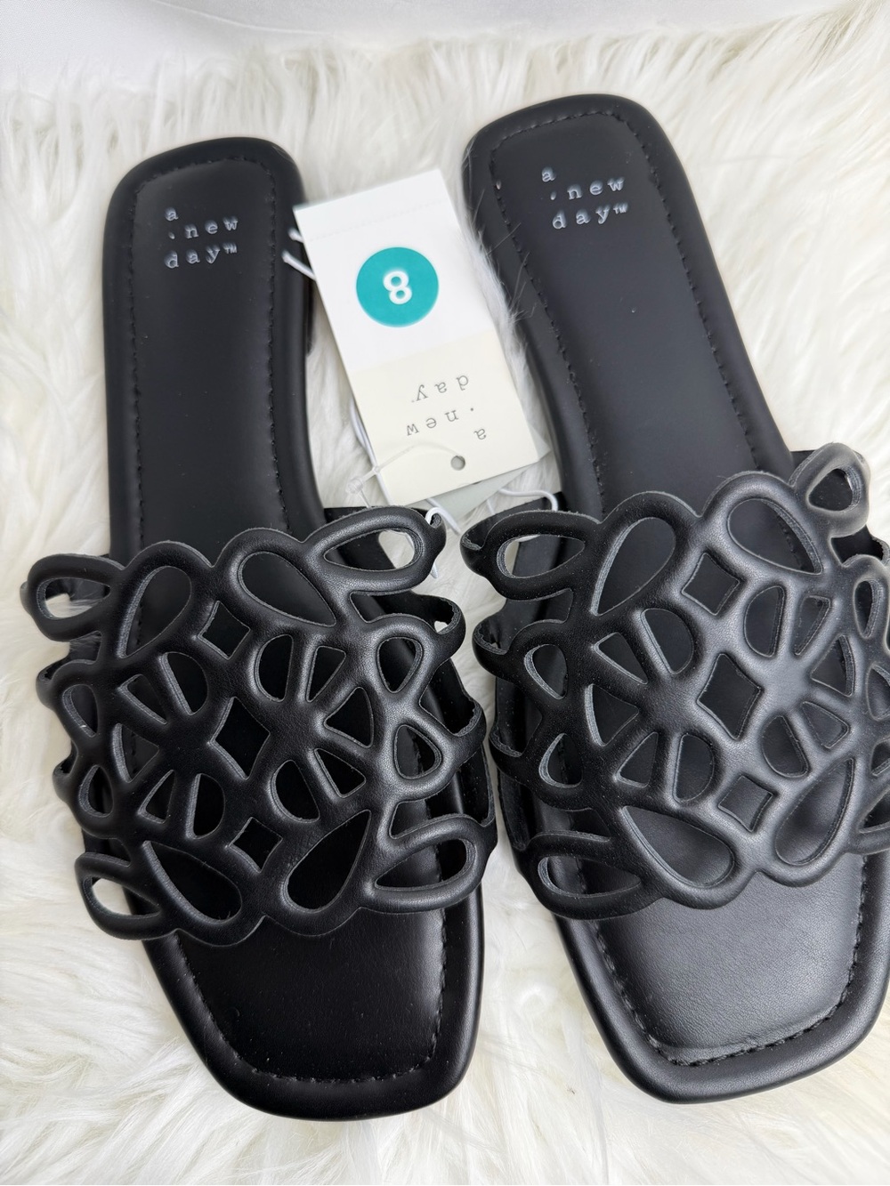 a new day Black Laser-Cut Slide Sandals - Women's 8